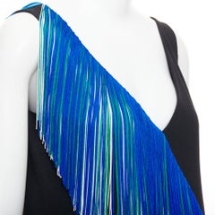 Christopher Kane 2016 Runway Asymmetric Fringing Strip mini abito con frange UK8 S