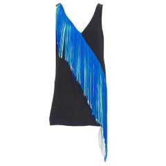 Christopher Kane 2016 Runway Asymmetric Fringing Strip mini abito con frange UK8 S