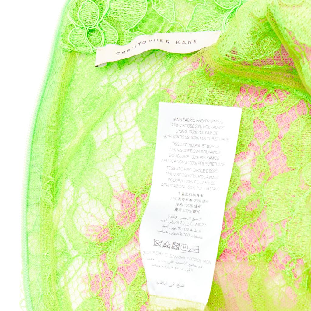 CHRISTOPHER KANE 2016 Runway neon green pink PVC lace skirt set UK8 S For Sale 5