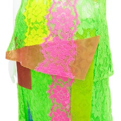 Christopher Kane 2016 Set gonna in pizzo PVC verde neon rosa UK8 S