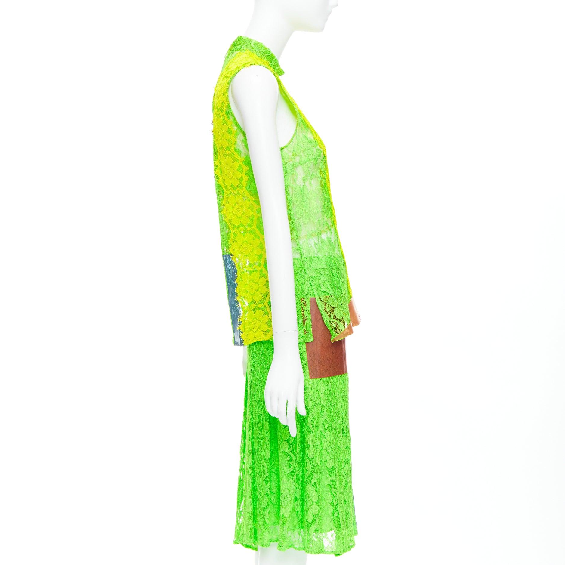 CHRISTOPHER KANE 2016 Runway neon green pink PVC lace skirt set UK8 S In Good Condition For Sale In Hong Kong, NT