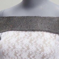 CHRISTOPHER KANE 2019 Runway black crystal off shoulder white lace dress IT38 XS