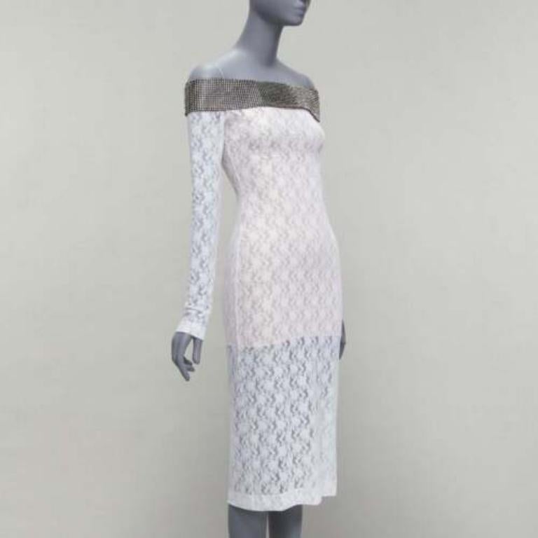 Gray CHRISTOPHER KANE 2019 Runway black crystal off shoulder white lace dress IT38 XS For Sale