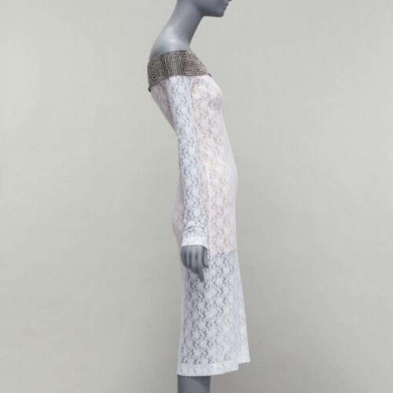 CHRISTOPHER KANE 2019 Runway black crystal off shoulder white lace dress IT38 XS In Excellent Condition For Sale In Hong Kong, NT