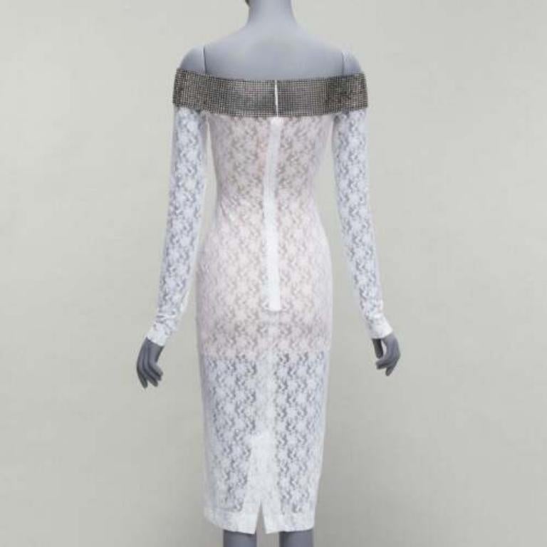 Women's CHRISTOPHER KANE 2019 Runway black crystal off shoulder white lace dress IT38 XS For Sale