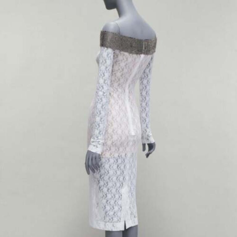 CHRISTOPHER KANE 2019 Runway black crystal off shoulder white lace dress IT38 XS For Sale 1