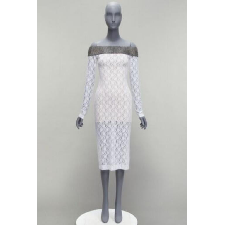 CHRISTOPHER KANE 2019 Runway black crystal off shoulder white lace dress IT38 XS For Sale 4