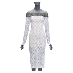 CHRISTOPHER KANE 2019 Pasarela cristal negro fuera del hombro vestido de encaje blanco IT38 XS