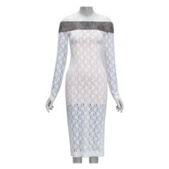 CHRISTOPHER KANE 2019 Laufsteg Schwarzes kristallfarbenes schulterfreies Kleid aus weißer Spitze IT38 XS