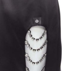CHRISTOPHER KANE 2019 Runway black satin silver jewel chain slit skirt IT38 XS