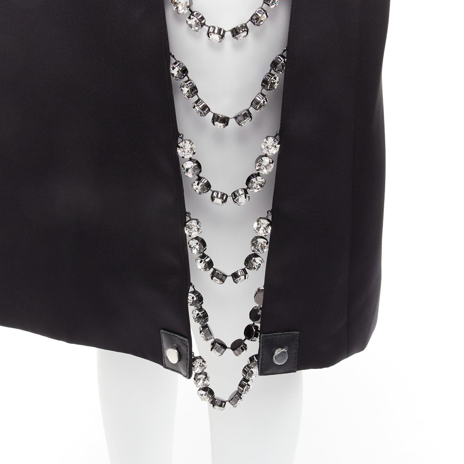 CHRISTOPHER KANE 2019 Runway black satin silver jewel chain slit skirt IT38 XS For Sale 3