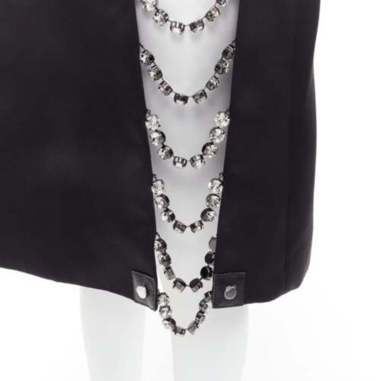 CHRISTOPHER KANE 2019 Runway black satin silver jewel chain slit skirt IT38 XS For Sale 2