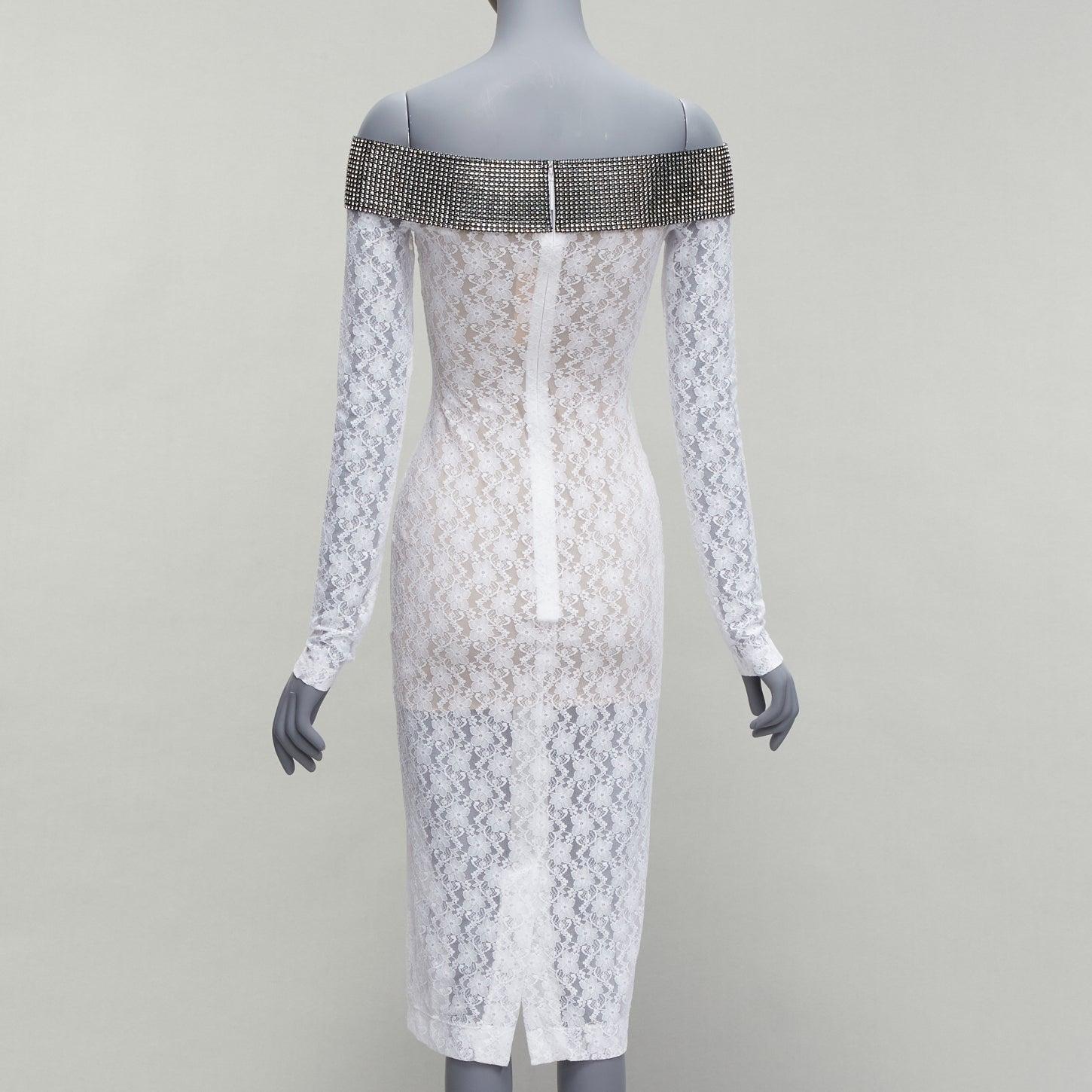 Women's CHRISTOPHER KANE 2019 Runway crystal off shoulder collar sheer lace dress IT38 For Sale