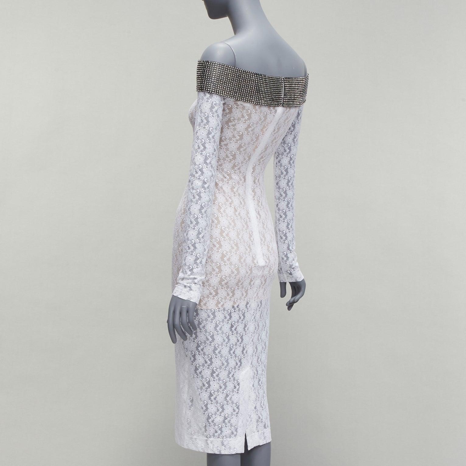 CHRISTOPHER KANE 2019 Runway crystal off shoulder collar sheer lace dress IT38 For Sale 1