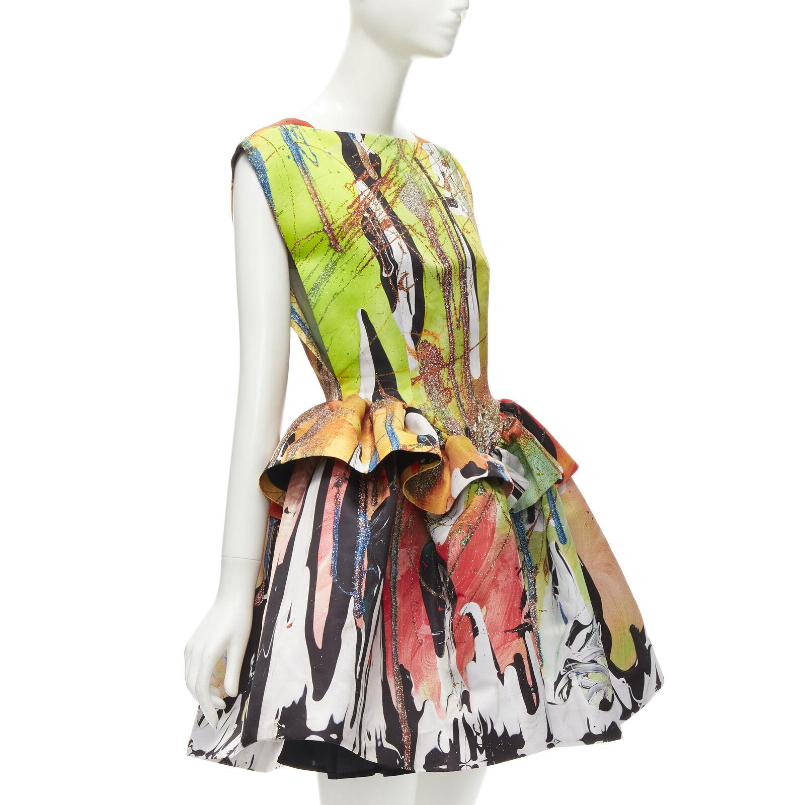 CHRISTOPHER KANE 2021 Runway Painterly abstract satin frill mini dress IT38 XS In Excellent Condition In Hong Kong, NT
