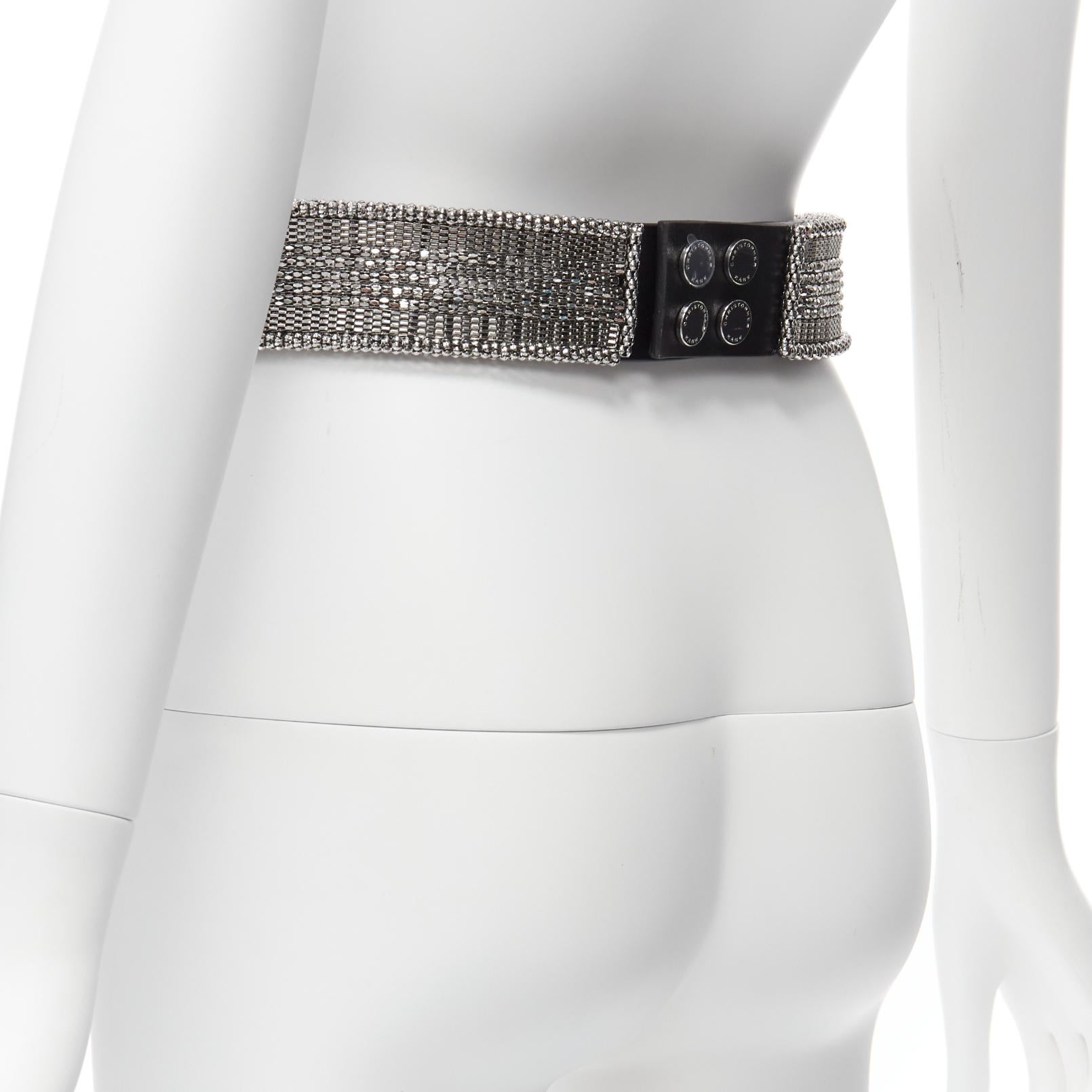 CHRISTOPHER KANE 2023 silver dangling chain black leather statement waist belt S For Sale 1