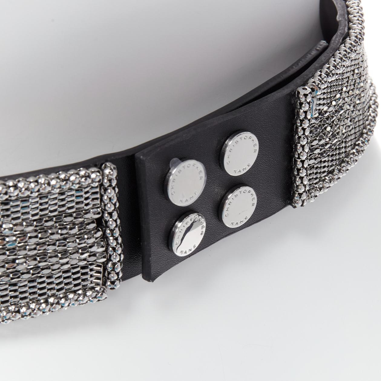 CHRISTOPHER KANE 2023 silver dangling chain black leather statement waist belt S For Sale 2