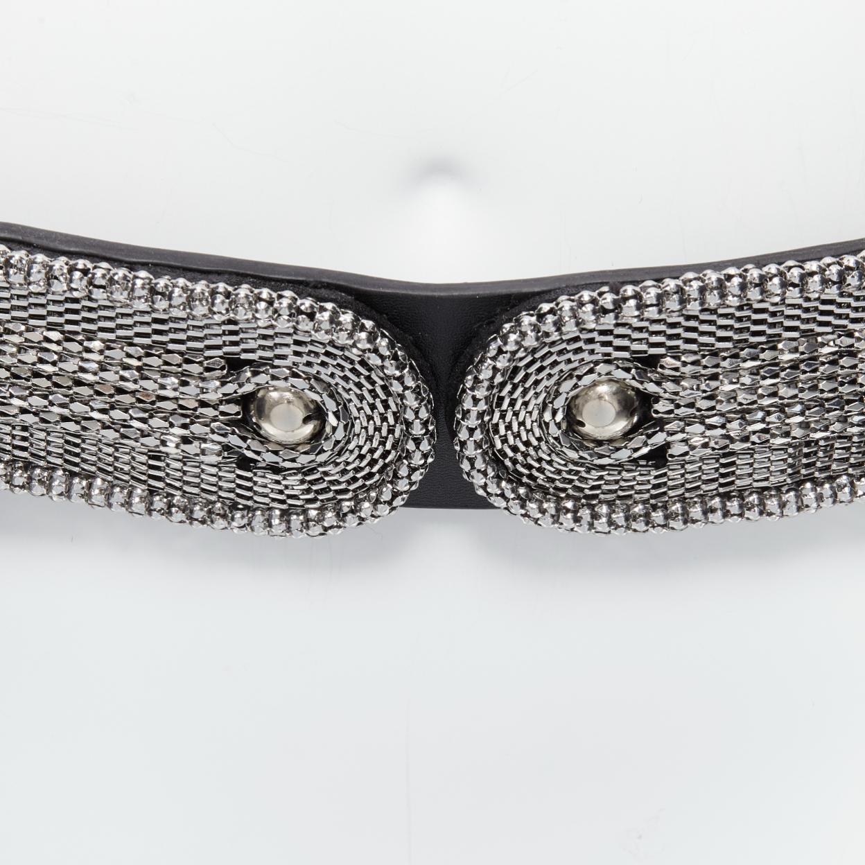 CHRISTOPHER KANE 2023 silver dangling chain black leather statement waist belt S For Sale 3