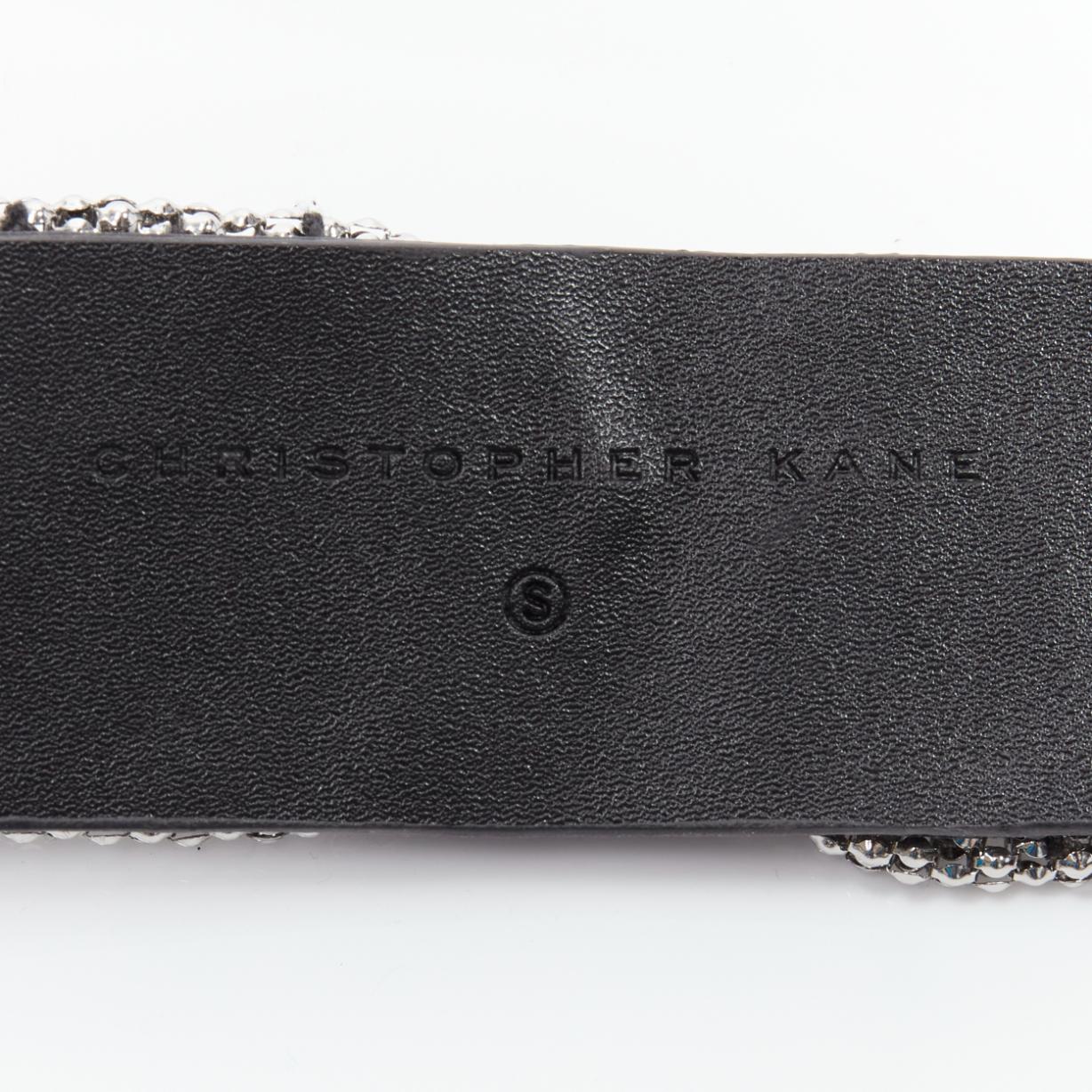 CHRISTOPHER KANE 2023 silver dangling chain black leather statement waist belt S For Sale 4