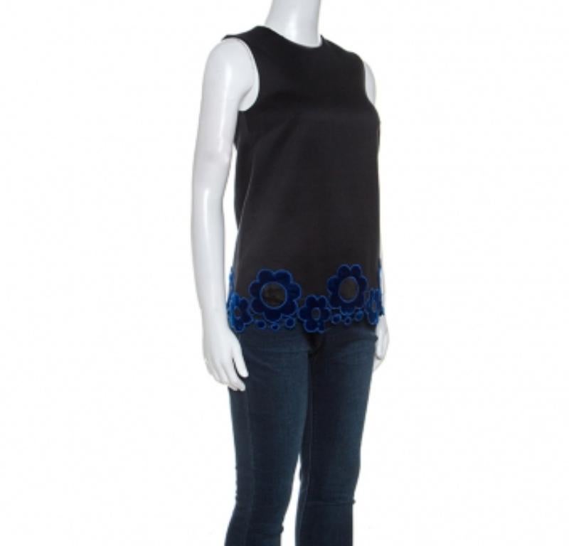 Christopher Kane Black Cotton Blend Flower Applique Trim Sleeveless Top S Damen im Angebot