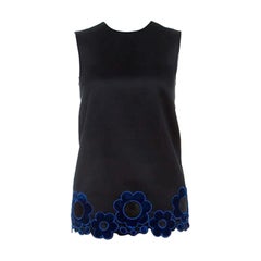 Christopher Kane - Top senza maniche in misto cotone nero con fiori applicati - S