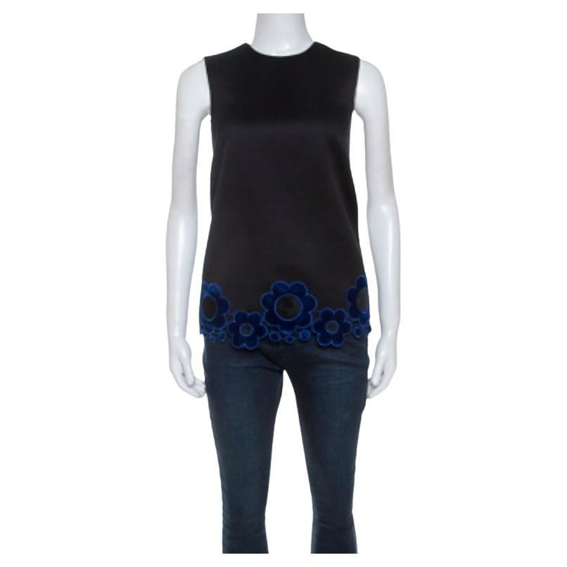 Christopher Kane Black Cotton Blend Flower Applique Trim Sleeveless Top S im Angebot