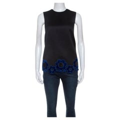 Christopher Kane Black Cotton Blend Flower Applique Trim Sleeveless Top S