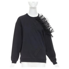 CHRISTOPHER KANE black cotton ruffle frill cut out shoulder studded sweatshirt S
