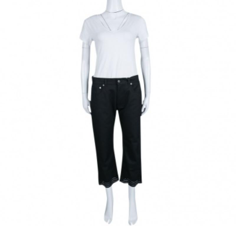 Nero Christopher Kane Jeans cropped con dettaglio orlo ricamato nero S in vendita