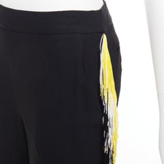 CHRISTOPHER KANE black georgette yellow white fringe trim trouser pants UK8 S