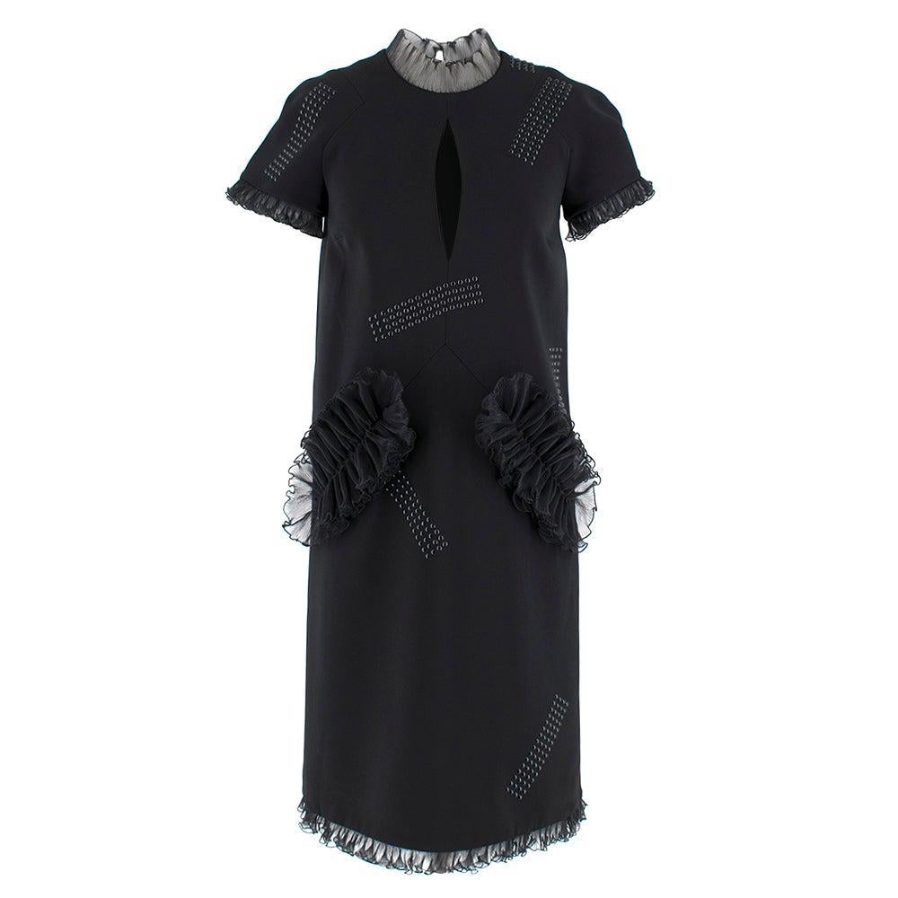 Christopher Kane Black Organza Frill High Neck Dress - Size US 2