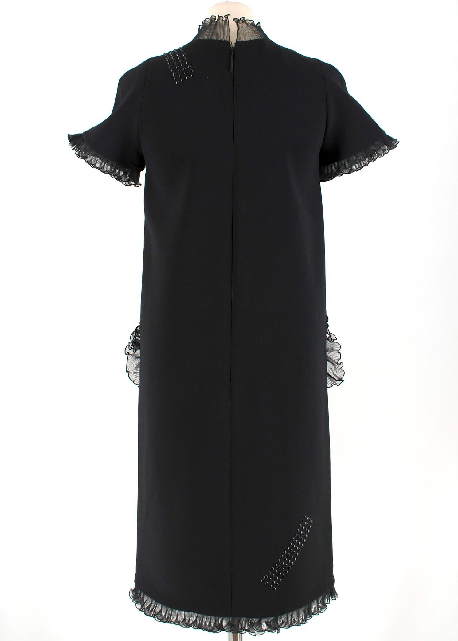 Christopher Kane Black Organza Frill High Neck Dress - Size US 2 In New Condition For Sale In London, GB