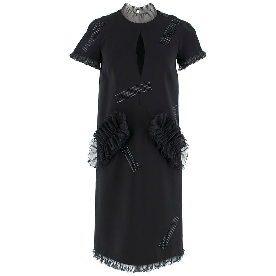 Christopher Kane Black Organza Frill High Neck Dress - Size US 2 For Sale