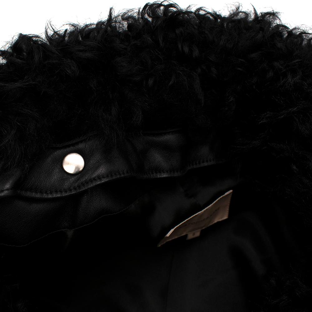 Christopher Kane Black Shearling Trimmed Leather Biker Jacket - Size US 4 6