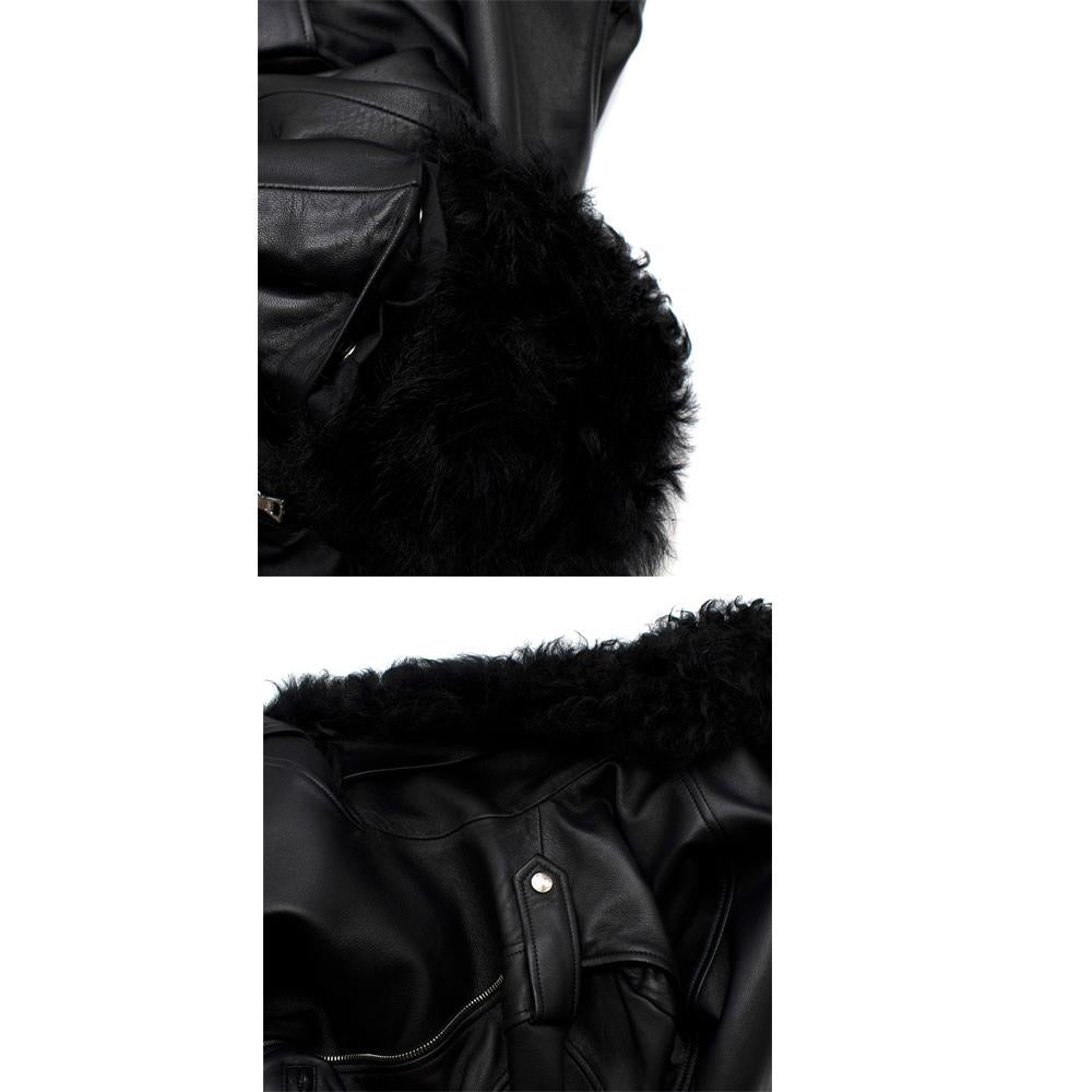 Christopher Kane Black Shearling Trimmed Leather Biker Jacket - Size US 4 1