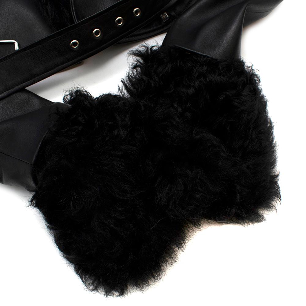 Christopher Kane Black Shearling Trimmed Leather Biker Jacket - Size US 4 3