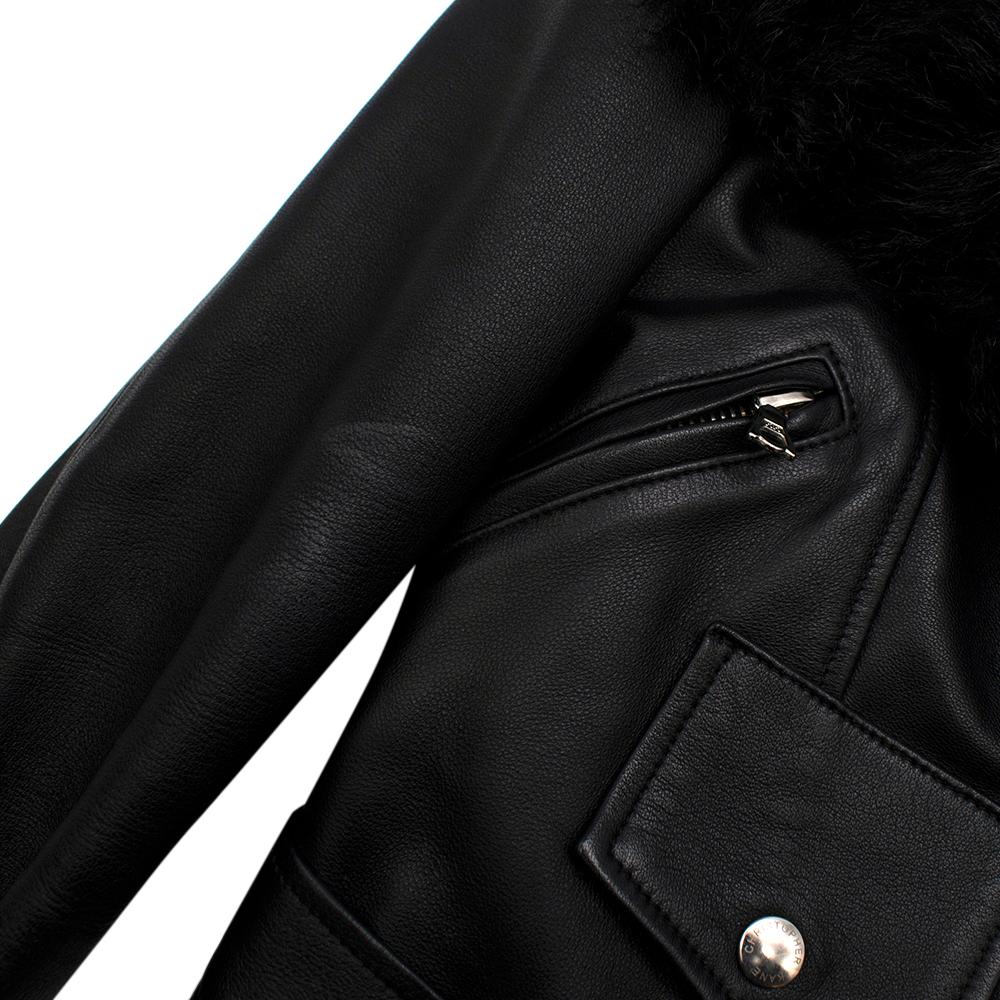 Christopher Kane Black Shearling Trimmed Leather Biker Jacket - Size US 4 4