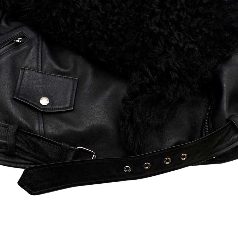 Christopher Kane Black Shearling Trimmed Leather Biker Jacket - Size US 4 5