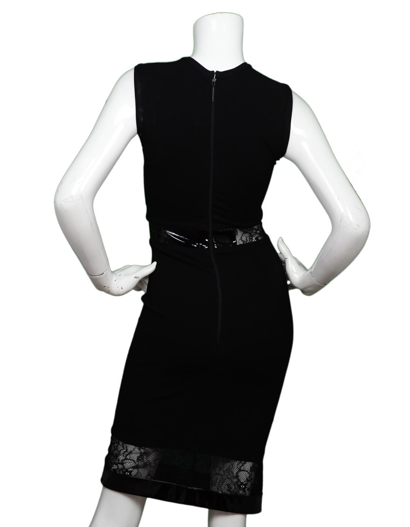 Christopher Kane Black Sleeveless Dress W/ Lace/Patent Trim Sz XS In Excellent Condition In New York, NY