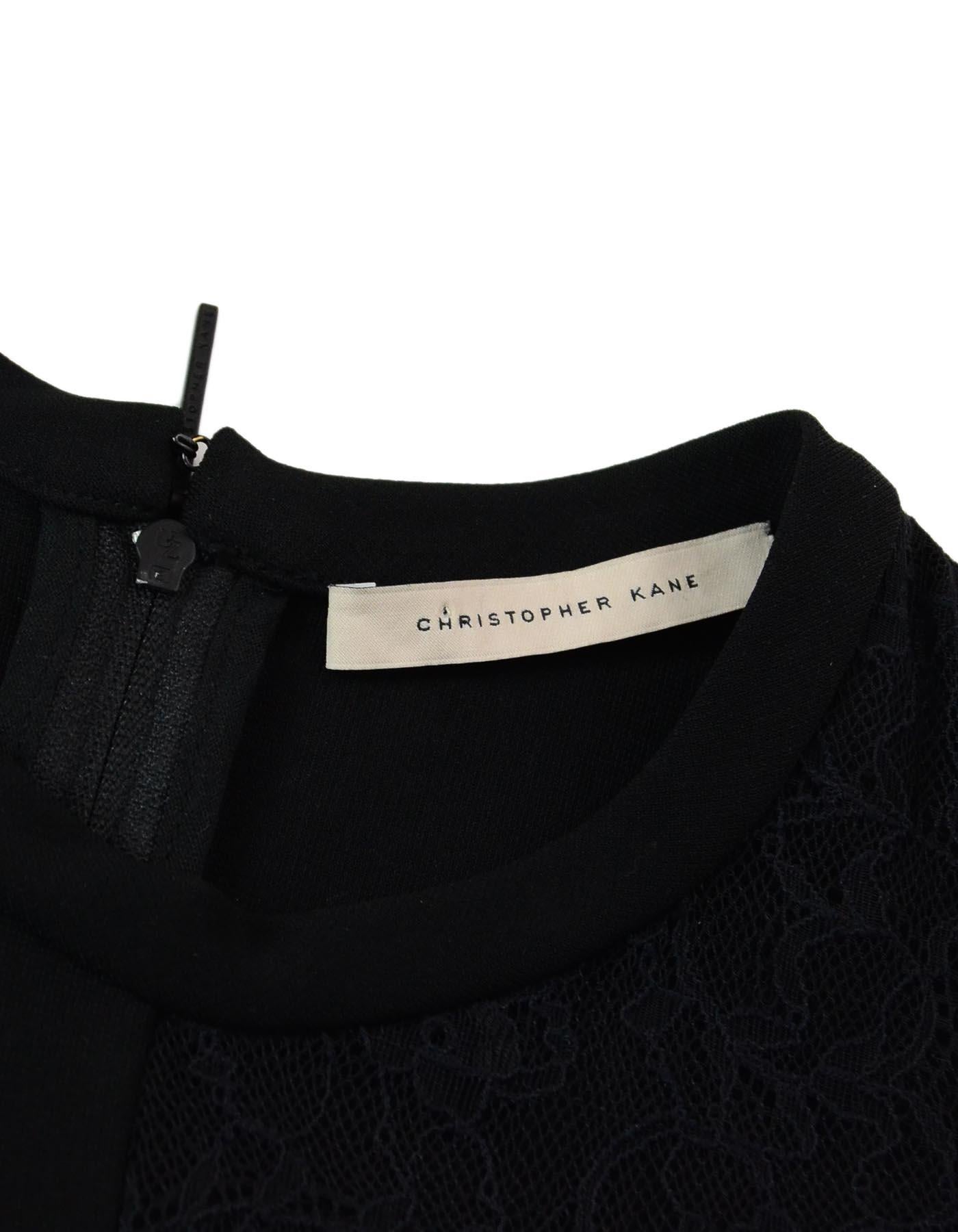 Women's Christopher Kane Black Sleeveless Dress W/ Lace/Patent Trim Sz XS