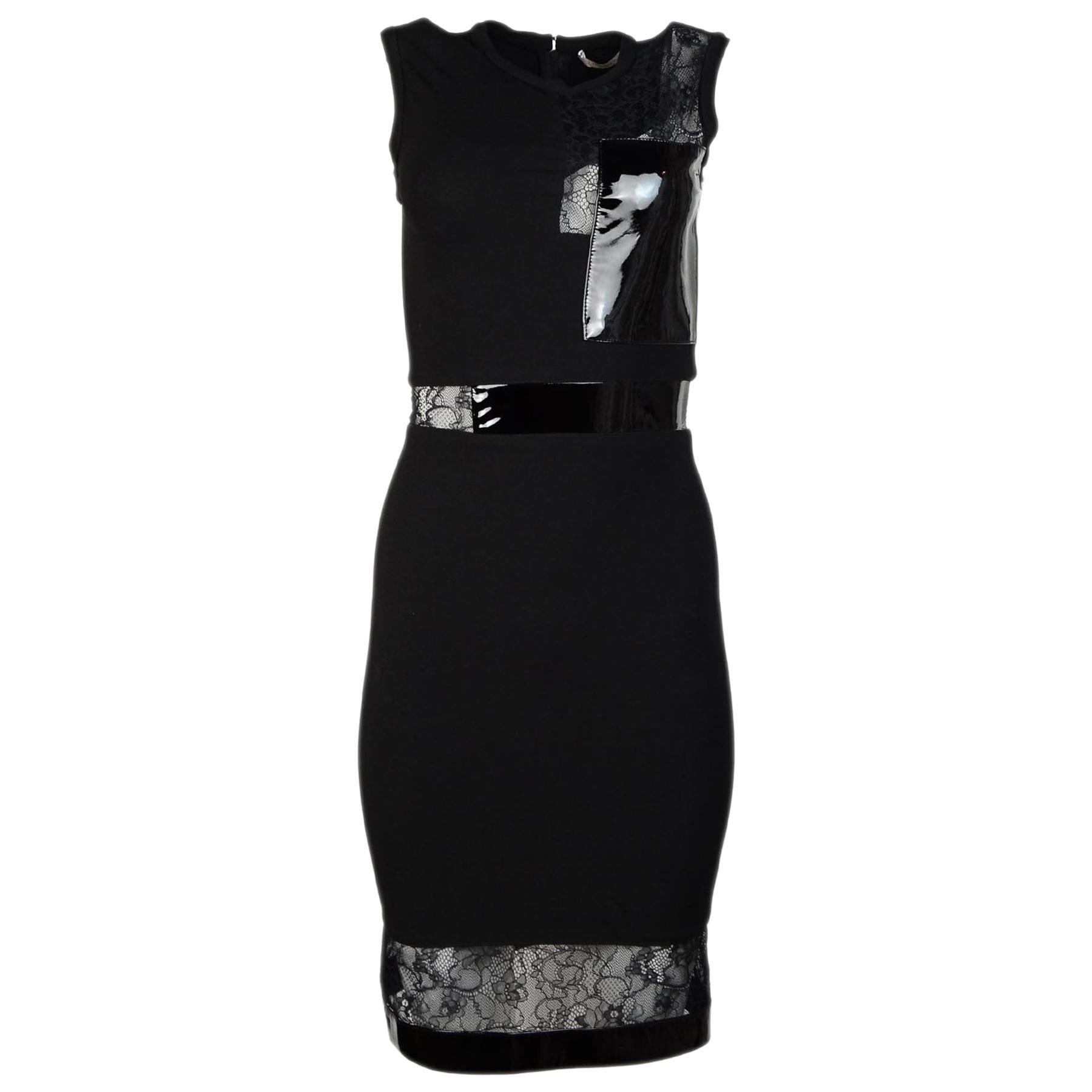 Christopher Kane Black Sleeveless Dress W/ Lace/Patent Trim Sz XS