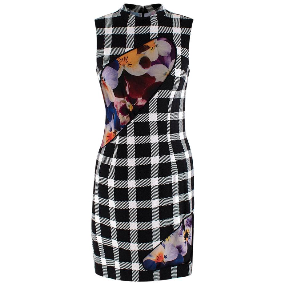 Christopher Kane Checked Floral Peep Wool-blend Runway Dress US6 For Sale