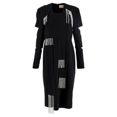 Christopher Kane - Vestito cut-out in crepe nero con frange di cristallo - US 8