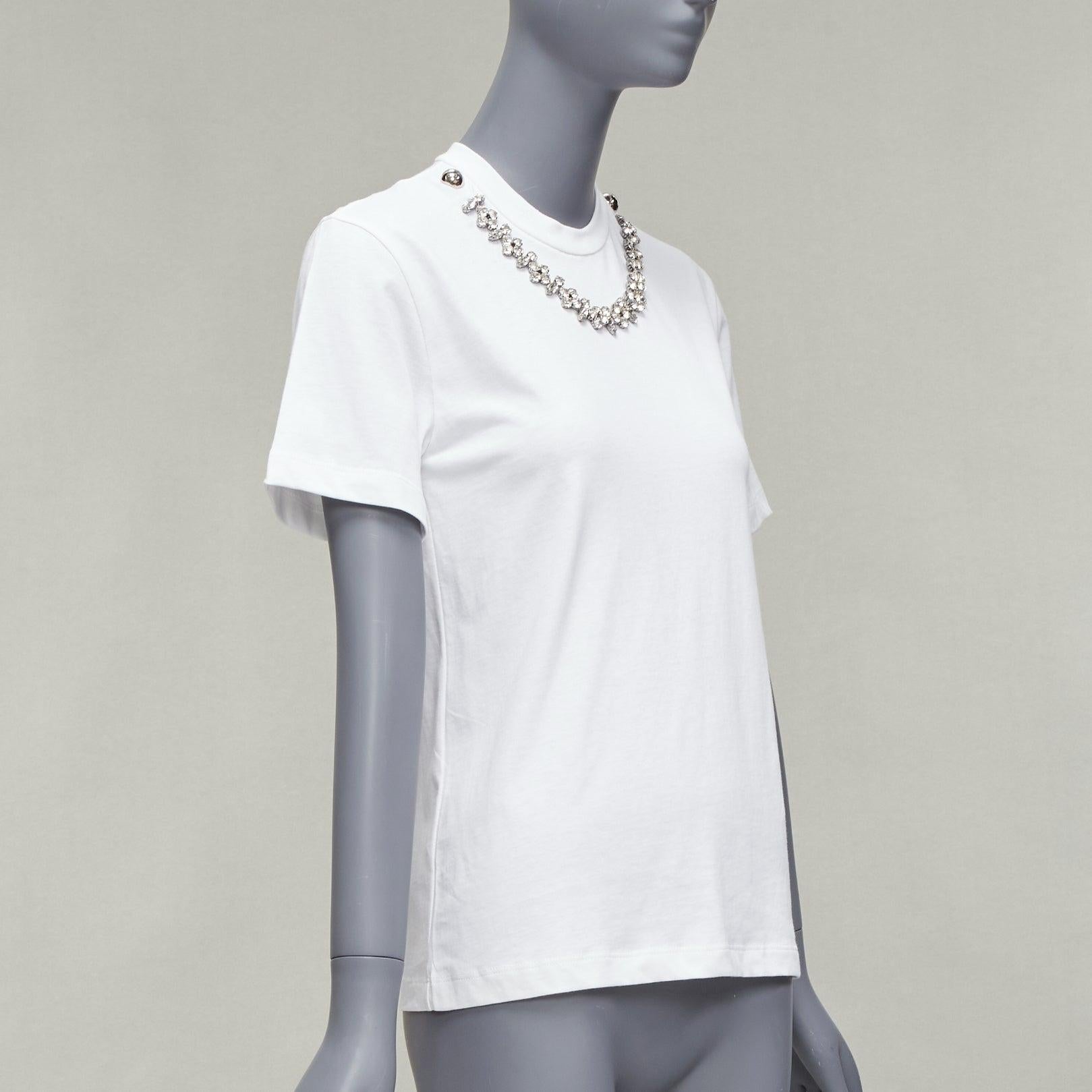 CHRISTOPHER KANE crystal rhinestone dome stud necklace white cotton tshirt XS In Excellent Condition For Sale In Hong Kong, NT