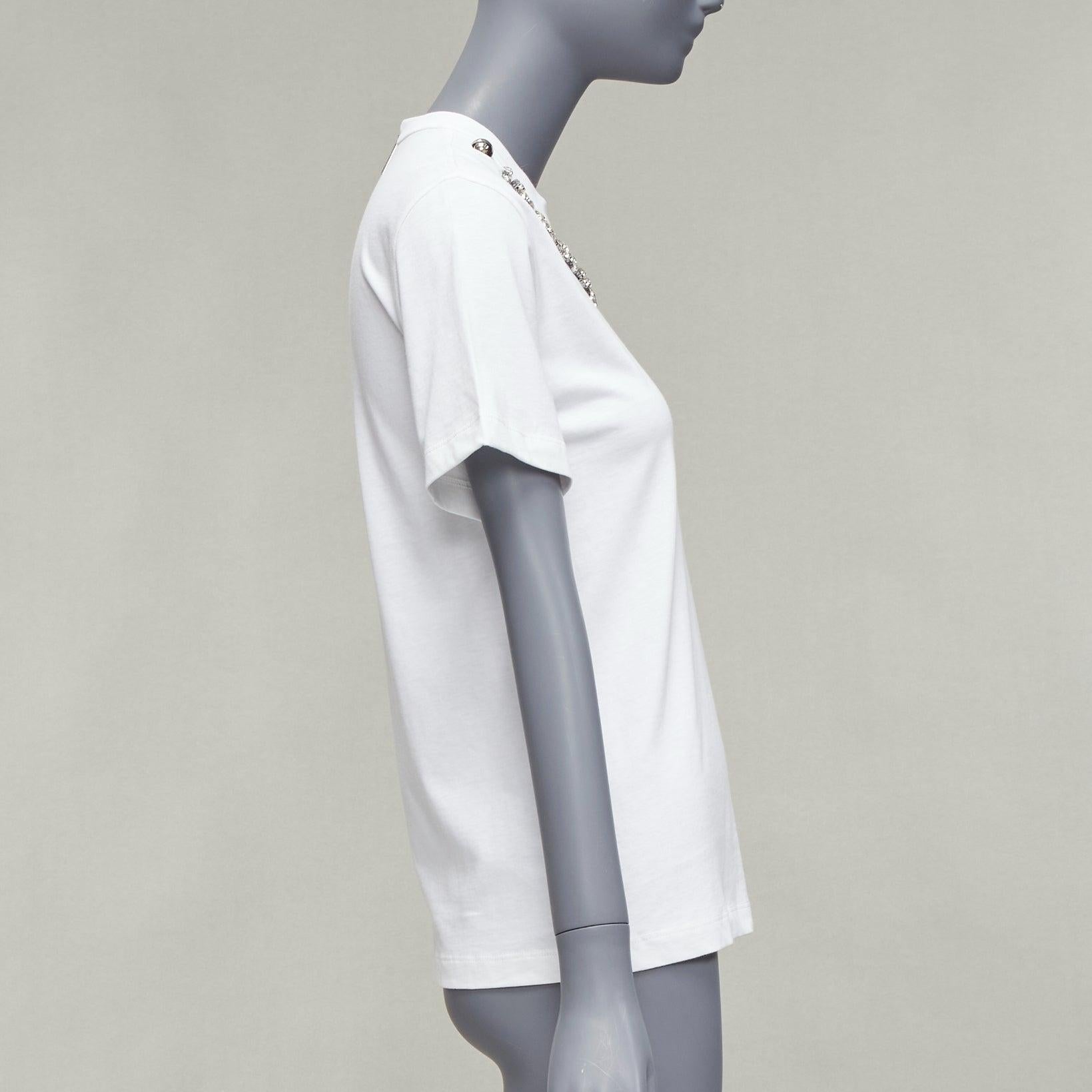 CHRISTOPHER KANE crystal rhinestone dome stud necklace white cotton tshirt XS In Excellent Condition For Sale In Hong Kong, NT