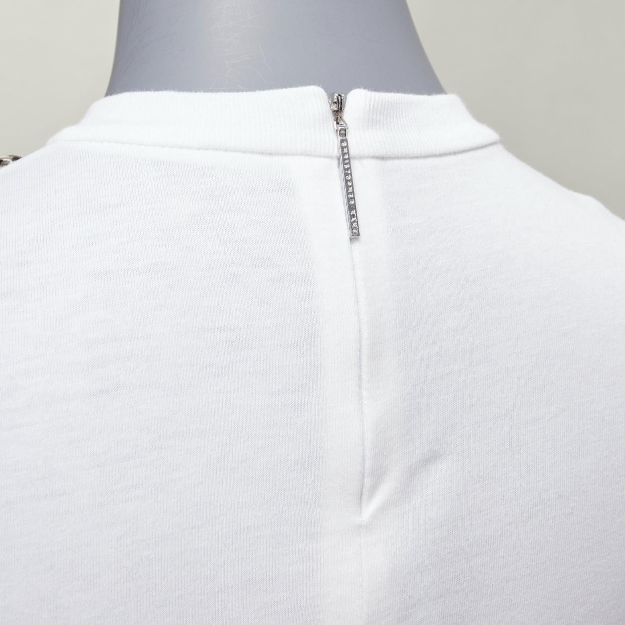 CHRISTOPHER KANE crystal rhinestone dome stud necklace white cotton tshirt XS For Sale 2