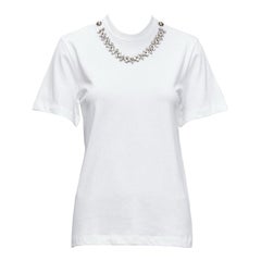 CHRISTOPHER KANE crystal rhinestone dome stud necklace white cotton tshirt XS