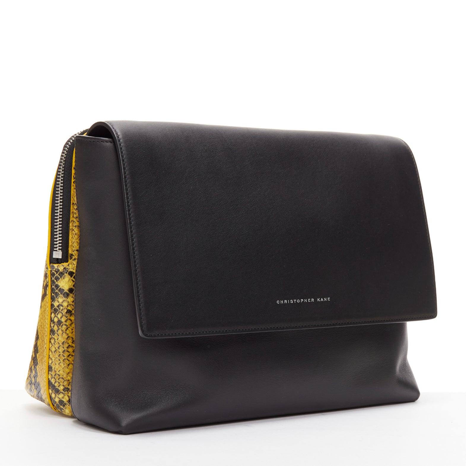 Black CHRISTOPHER KANE Dual black yellow scaled leather plastic strap reversible bag For Sale