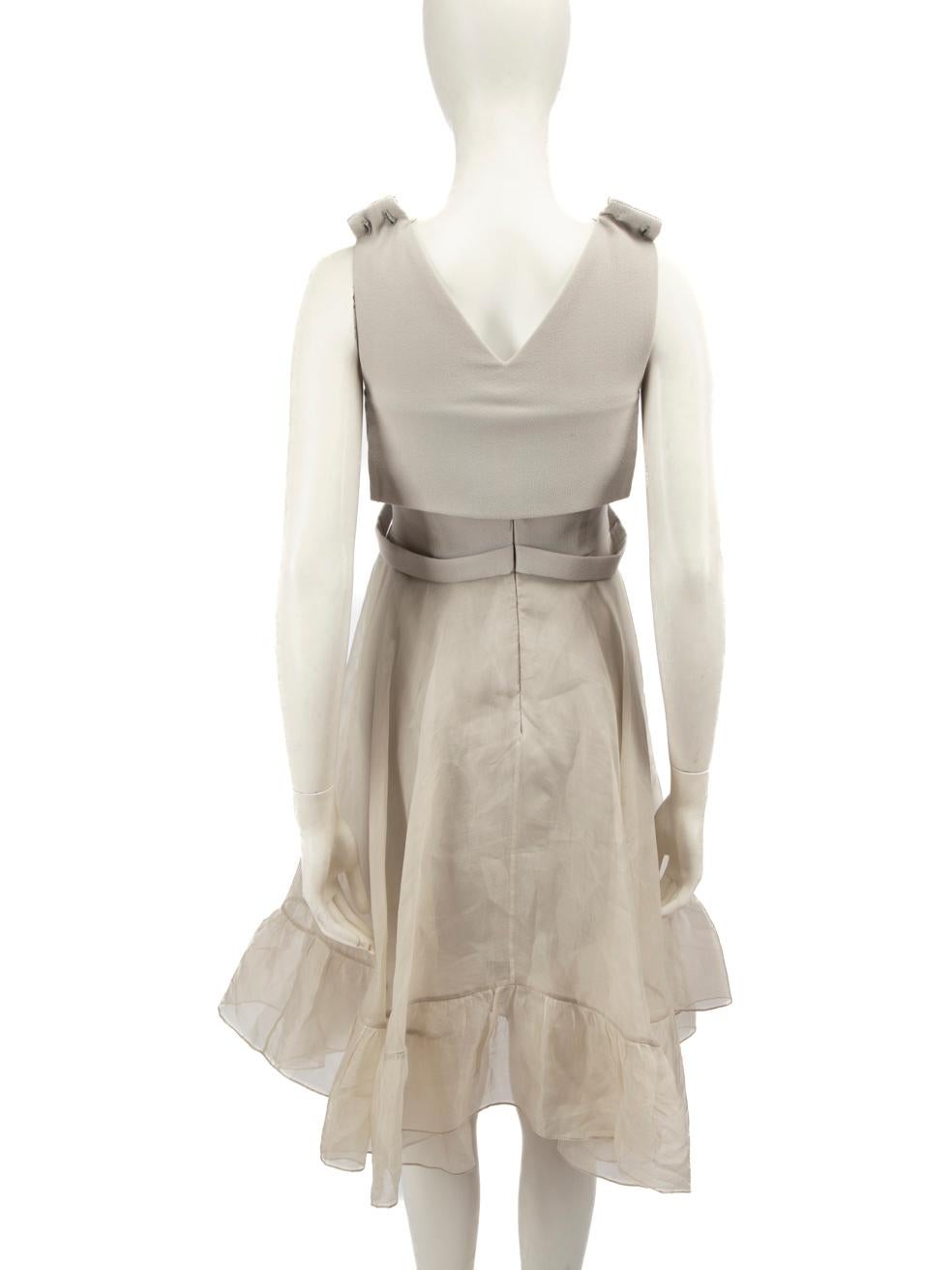 Beige Christopher Kane Grey V-Neck Midi Layered Dress Size S For Sale