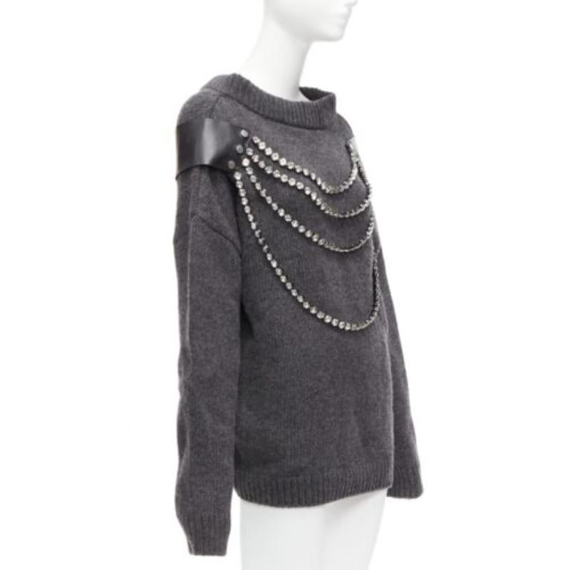 Black CHRISTOPHER KANE grey wool rhinestone chain harness oversized sweater dress XS For Sale
